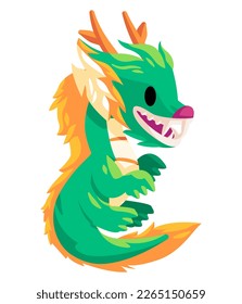 Dragon character of chinese mythology monster with funny mascot cartoon style green color