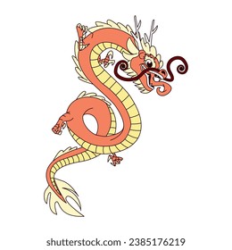 Dragon Character for Chinese Zodiac Isolated Retro Cartoon Vector