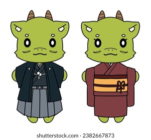Dragon character in Japanese clothes