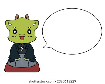 Dragon character in Japanese clothes and speech bubble material