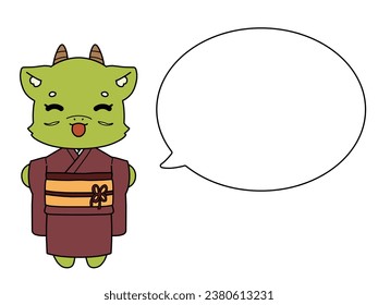 Dragon character in Japanese clothes and speech bubble material