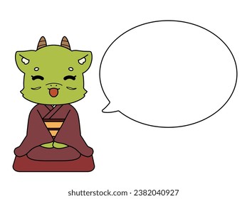 Dragon character in Japanese clothes and speech bubble material