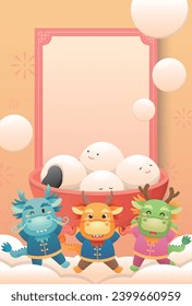 Dragon character or mascot, Lantern Festival or Winter Solstice, Asian traditional festival, scroll and poster, title: Lantern Festival