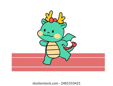 Carácter Dragón corriendo. Pista y campo. esquema de Ilustración vectorial.