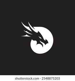 Dragon character vector illustration logo on black Background