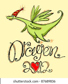 Dragon. The cheerful smiling dragon, symbol of coming 2012 flies.
