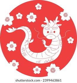 Dragon and cherry blossom circle illustration