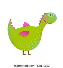 Dragon childish fun cute cartoon. Cartoon monster for kids, funny happy dinosaur. Vector illustration.