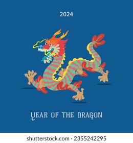 Dragón, chino Feliz Año Nuevo 2024. Año del Dragón. Tarjeta de felicitación, cartel.