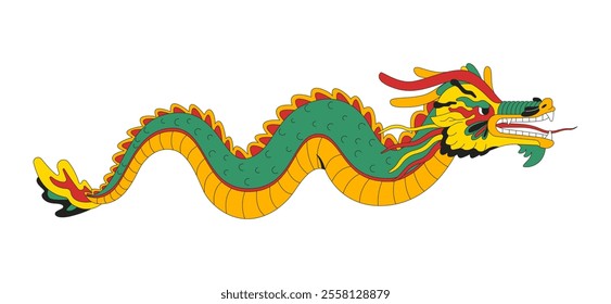 Dragon chinese new year 2D cartoon object. Mysterious oriental animal. Asian culture fantasy. Mythological beast isolated element flat vector clipart on white background. Spot illustration