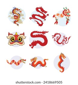 "Dragon Chinese New Year illustrations can be used to create greeting cards and content for social media and websites such as 