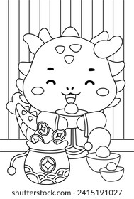 Dragon Chinese New Year Lunar Cartoon Coloring Activity for Kids and Adult