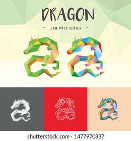 DRAGON CHINESE ZODIAC ANIMALS LOW POLY LOGO ICON SYMBOL SET. TRIANGLE GEOMETRIC POLYGON