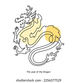 Dragon Chinese Zodiac Sign in minimal line art style, isolated vector illustration