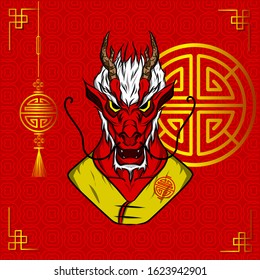 the dragon chinese zodiac sign symbol logo mascot on chinese new year with red background
