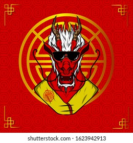 the dragon chinese zodiac sign symbol logo mascot on chinese new year with red background