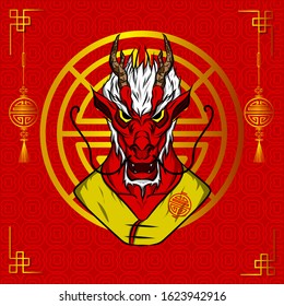 the dragon chinese zodiac sign symbol logo mascot on chinese new year with red background