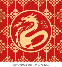 Dragon, Chinese zodiac symbol of new 2024 year. Poster or banner design template. Vector illustration