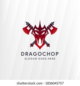 dragon chopper logo template use combination red and grey colors
