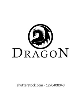 Dragon Circle logo design vector  silhouette illustration
