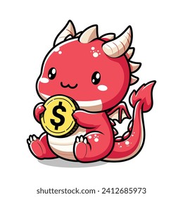 dragon with coin cartoon vector illustration