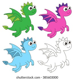 Dragon colorful set in vector, and the colorless version.