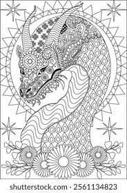 Dragon coloring page for adult vector