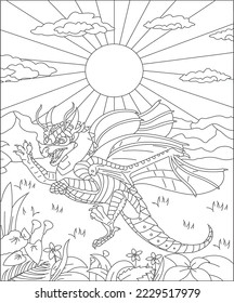 dragon coloring page for kids and adults