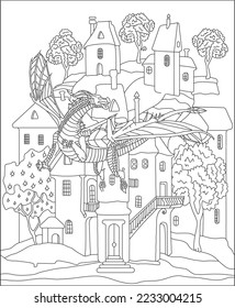 dragon coloring page for kids and adults