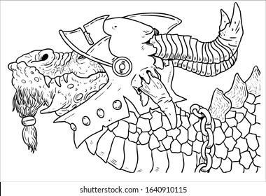 Dragon coloring page. Vector illustration. Dragon drawing coloring sheet.
