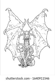 Dragon coloring page. Vector illustration. Dragon drawing coloring sheet.