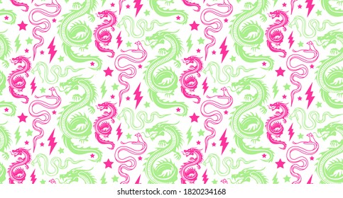 Dragon colorul moderm seamless pattern on the white backgrpund