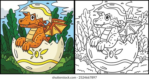 Dragon Coming Out of an Egg Coloring Illustration