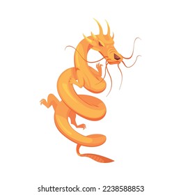 Dragon composition with funny colorful dragon monster weird snake like creature flat cartoon icon isolated vector illustration