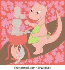 
Dragon cooks on fire