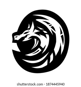 dragon, cool black and white dragon vector illustration, line art, for mascot logo illustration.