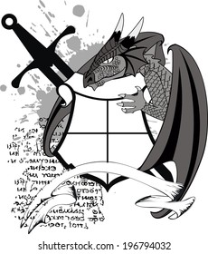 dragon crest coat of arms tattoo tshirt in vector format very easy to edit