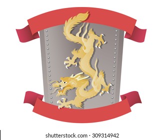 dragon crest with ribbon, vector drawing, EPS10 illustrate clip-art graphic