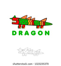 dragon, crocodile or monitor lizard. Color bright logo, vector illustration eps 10