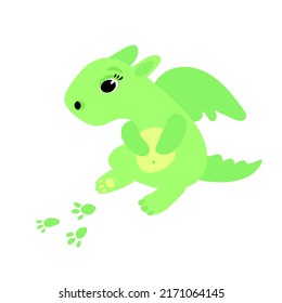 Dragon cube. Cute vector illustration. Caroon character. Green dragon. Kid.
