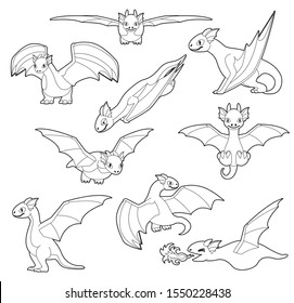 Dragon Cute Cartoon Vector Coloring Book