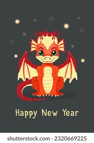 Dragon. Cute character for a postcard. 2024