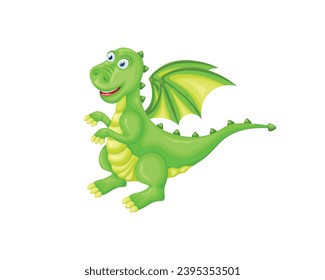 Dragon. Cute green dragon in cartoon style. A children s illustration with a green dragon. A symbol of the new year. Vector illustration isolated on a white background