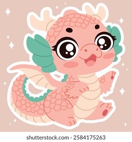 Dragon. Cute dragon. Vector illustration. Greeting card. Icon. Chibi style. Chinese traditional 12 zodiac animals.