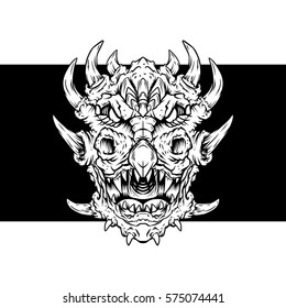 Dragon Daemon black edition. Ink line vector. Demon vector illustration. T-shirt illustration. Sticker design. Tattoo art.