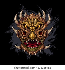 Dragon Daemon color edition. Ink line vector. Demon vector art illustration. T-shirt design. Sticker design. Tattoo art.