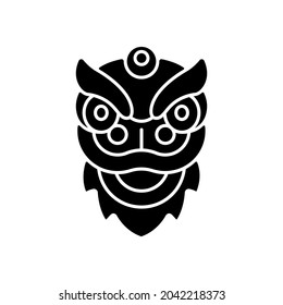 Dragon dance black glyph icon. Chinese new year. Spring festival. Rhythmic movement. Expressing gratitude to dragon. Dancers performance. Silhouette symbol on white space. Vector isolated illustration