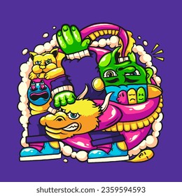 dragon dance cool cartoon illusrtration