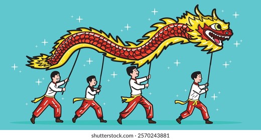 Dragon dance illustration vector for design element, poster element, or social media post element