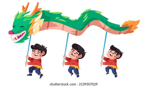 Dragon dance performance chinese celebration by kids cultural show cartoon